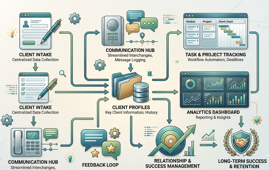 Client management workflow for small business India — intake, communication, tracking, and retention